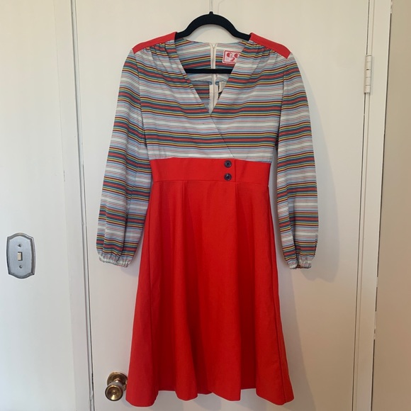 Vintage 70’s Rainbow Retro Fit and Flare dress - Picture 2 of 5